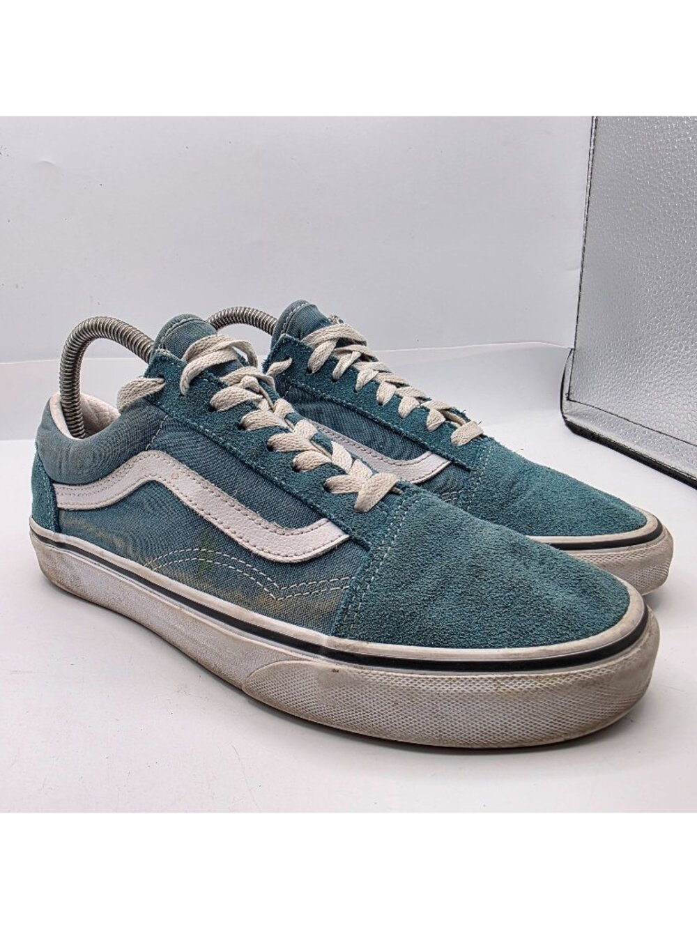 Vans Old Skool Womens Size 9 Blue White Suede Canvas Skate Shoes Walking Casual